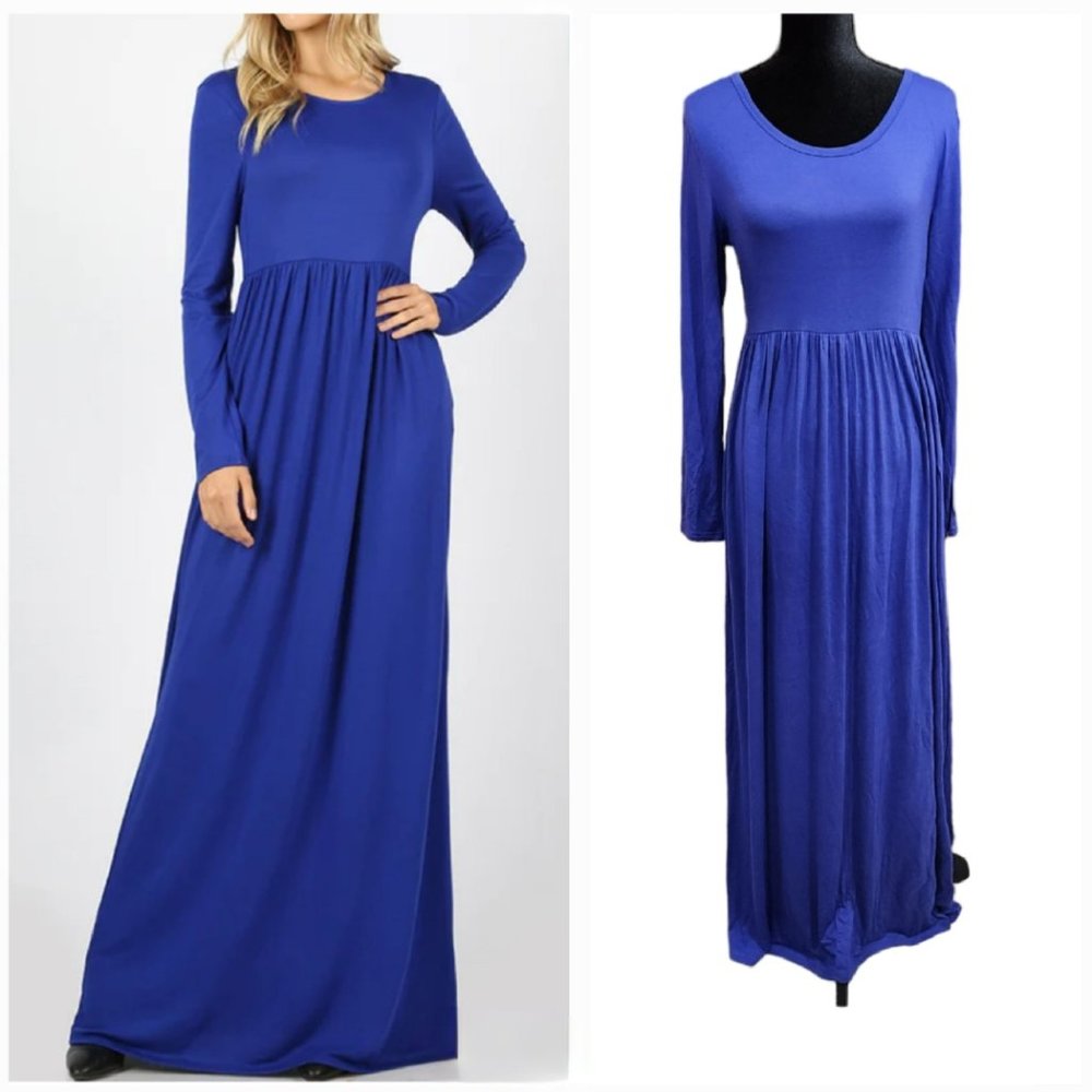 NEW With Tags Grecerelle Blue Casual Jersey Maxi Dress Size L